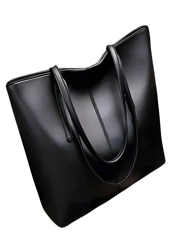 AKSUTI Women Tote Bag Leather Handbag Purses And Soft Shoulder Satchel Hobo Bags (Black)